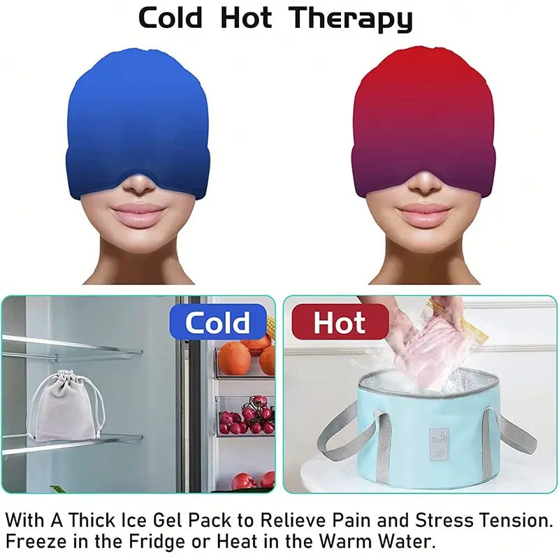 Ice Headache MigraiGelne Relief Hat Cold Compress Therapy Cap Ice Head Wrap Pack Eye Mask For Pressure Relieve Pain Ice Hat