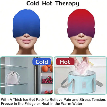 Ice Headache MigraiGelne Relief Hat Cold Compress Therapy Cap Ice Head Wrap Pack Eye Mask For Pressure Relieve Pain Ice Hat